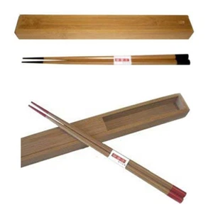 Portable Travel Bamboo Chopsticks Reusable with Case Holder Red or Black - Picture 1 of 3