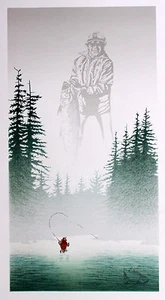 Art Vickers Original Silkscreen Hand Signed Numbered Native Fisherman 1992 - Bild 1 von 4