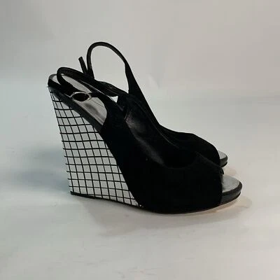 Giuseppe Zanotti Negro Gamuza Cuña Bomba Punta Abierta Eslinga 36 Foto 1 de 4