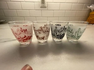 Juego de 4 vasos de chupito vintage Verriere D'Arques Cristallerie Francia barco y carro - Imagen 1 de 9