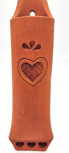 Terracotta Clay Handmade Heart Wall Pocket Glazed Inside Ready to Hang 11" Long - Picture 1 of 7