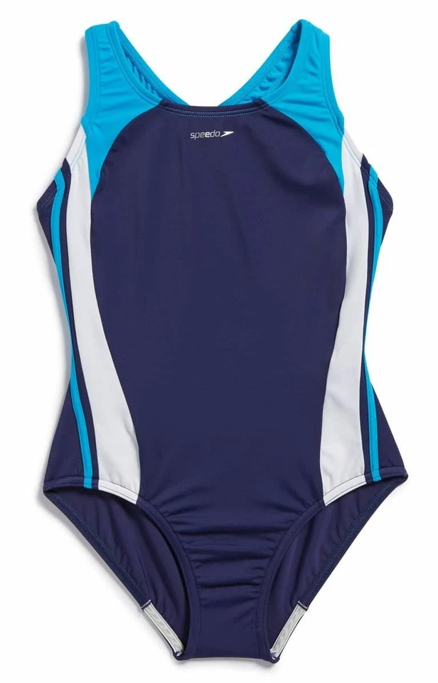 $101 Traje de baño Speedo niñas azul sólido infinito empalme traje de baño de una pieza talla 10 Foto 1 de 1