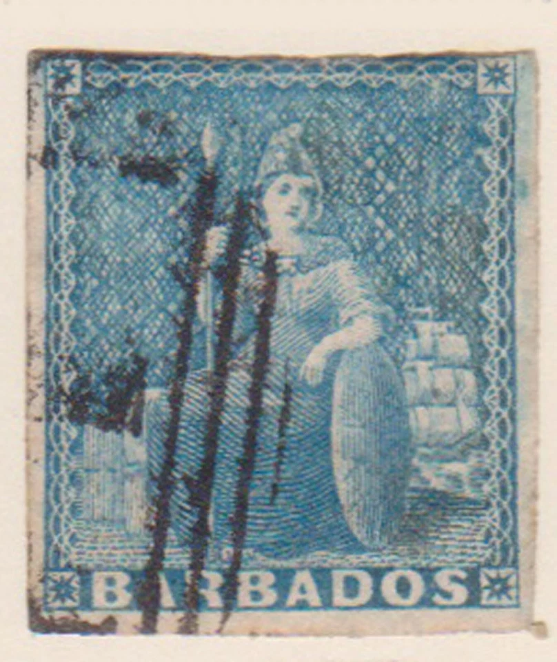 (F194-3) 1862-9 Barbados 1d One Penny sello azul sin C/M (C) (v) Foto 1 de 1