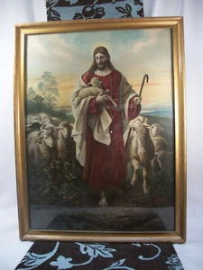 JESUS LARGE I AM THE GOOD SHEPARD REPRINT VINTAGE FRAME Bernhard Plockhorst 1889 - Picture 1 of 18