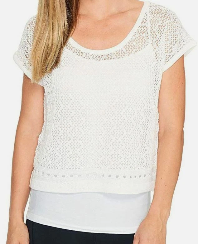 $135 Soybu Mujer Blanco Manga Corta Cuello Redondo Camiseta Tejida Top Recortado Talla XS Foto 1 de 1