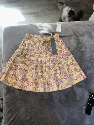 Minifalda plisada floral turquesa lavanda rosa metálico ZAC POSEN para mujer talla 3 Foto 1 de 4