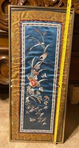 Vintage Chinese Silk Embroidery Panel Flowers and Insect - Picture 1 of 4