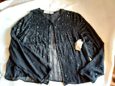 Elegante chaqueta de fiesta manga 3/4 de seda con cuentas negras vacaciones ocasión especial 2XX Foto 1 de 4