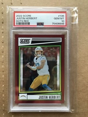2022 Score Panini Justin Herbert DOTS RED /499 PSA 10 Gem Mint 136  - Image 1 of 4