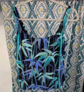 Maxine Of Hollywood Ladies Size 10 Black Blue Floral Tankini Swim Top B8 - Picture 1 of 4
