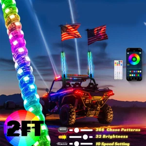 2PCS 2FT Spiral RGB LED Whip Light Antennas Flag Pole w/Remote & APP for ATV UTV - Imagen 1 de 13