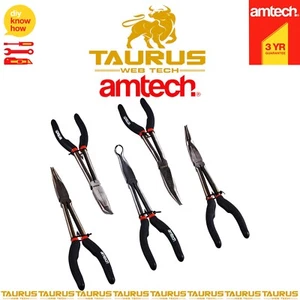 11" AMTECH 5 Pcs Long Reach Nose Plier Set Mechanic Garage DIY Tools UK FREE P&P - Picture 1 of 4