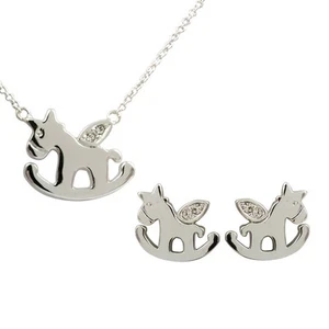 Joyería de Moda - Juego Caballo de Troya Chapado en Oro Blanco 18k (FS174) - Imagen 1 de 1