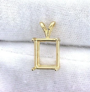 14Kt Yellow Gold 14x10 14mm x 10mm Emerald Casted Prenotched  Pendant Mounting - Picture 1 of 2