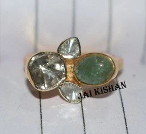 Hübscher Smaragd Edelstein Polki Diamant 925 Sterlingsilber Ring Damen Schmuck - Bild 1 von 9