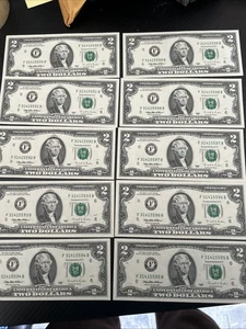 10 SEQUENTIAL CU/MINT Series 1995 $2 Federal Reserve Notes. CRISP BILLS!! - Picture 1 of 7