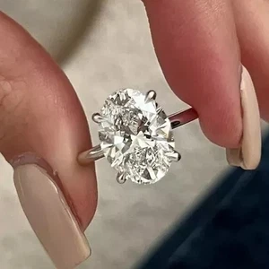3.02 Ct Oval Cut Moissanite Solitaire Engagement Ring 14K White Gold Plated - Picture 1 of 10