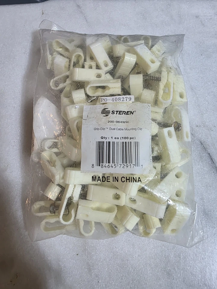 Steren Coaxial Cable Clips, Cable Holder, Wire Clips, Hanging Clips, 100-Pack - Image 1 of 2