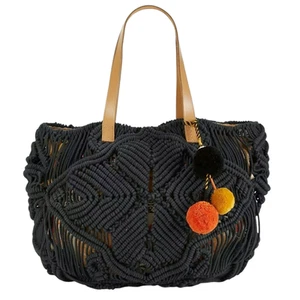 STAR MELA Marga macrame tote oversized cotton shoulder bag navy boho purse NEW - Picture 1 of 7