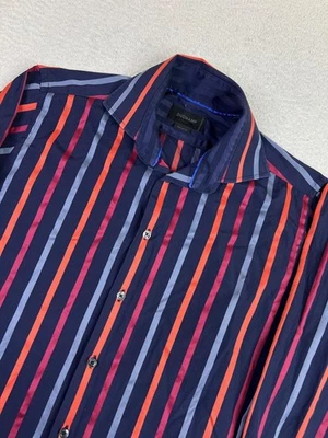 Duchamp London Shirt Mens 15.5 39 Navy Multicolor Stripe Tailored Fit Cotton - Image 1 of 4