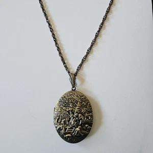 Vtg Revlon Heirloom Solid Perfume Locket Brass Gold Tone W/Long Necklace Estate  - Picture 1 of 8