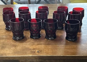 Set Of  14 Vintage Anchor Hocking Ruby Red Honeycomb Glasses 8oz - Picture 1 of 8