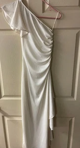 Womens Juniors Sz 5/6 Ivory One Shoulder Tiered Hem Dress - Picture 1 of 5