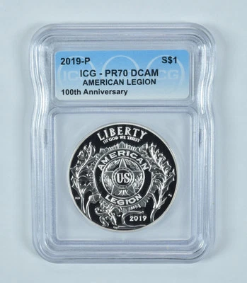 2019-P American Legion Commemorative Silver Dollar PR70 DCAM ICG - Image 1 of 4