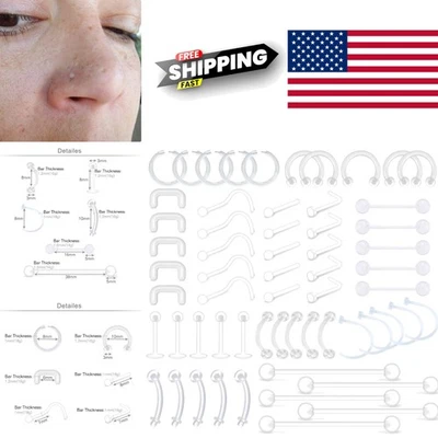 Juego de joyas piercing transparente de alta calidad para piel sensible 60 piezas incluidas Foto 1 de 4