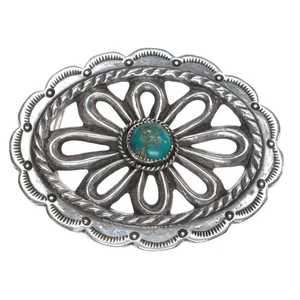 Hebilla de cinturón vintage nativo americano fundido esterlina con turquesa - Imagen 1 de 6