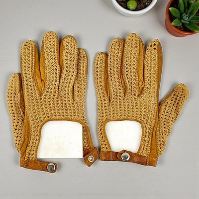 MADOVA LAMBSKIN LEATHER CROCHET KNIT LADIES DRIVING GLOVES FIRENZE ITALY XS - Image 1 of 4