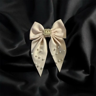 Handmade Bride Bows Headwear Pearls Hair Clip Princess Headpiece, Charm On Top. - Image 1 of 3