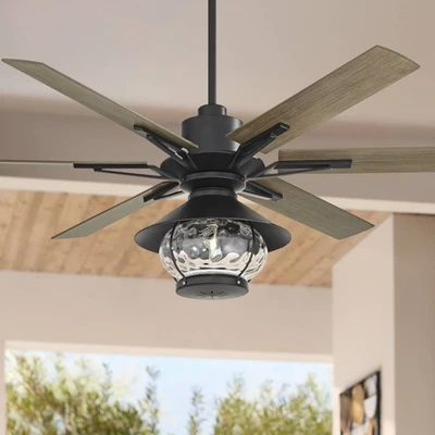 60" Modern Outdoor Ceiling Fan with LED Light Remote Black Oak Lantern for Patio - Image 1 of 4