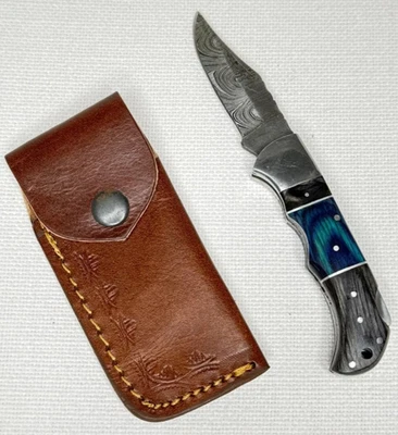 Handmade Damascus Steel Pocket Knife | Genuine Stag Antler Handle | EDC Folding  - Image 1 of 4