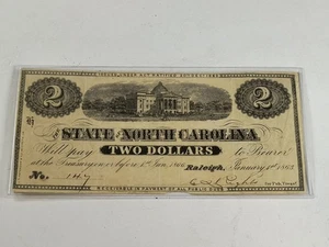 Civil War Confederate States $2 Dollar Bill Raleigh, North Carolina 1863 CSA - Picture 1 of 8