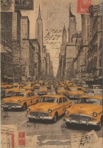 Vintage Style NYC Yellow Taxi Cab Street NEW 2025 Image Card 4x6 Blank Back - Picture 1 of 2