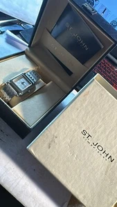 NEW VINTAGE ST. JOHN UNISEX SILVER TONE SWISS MADE WATCH w/ box - Picture 1 of 5