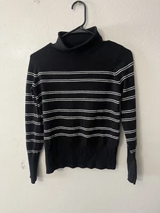 French Connection Sweater Womens Small Black Striped Pullover Camel Roll Neck - Picture 1 of 5
