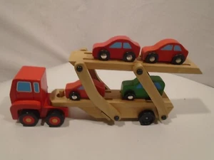 Car Carrier Truck And Cars Wooden Toy Set With 1 Truck And 4 cars - Picture 1 of 5