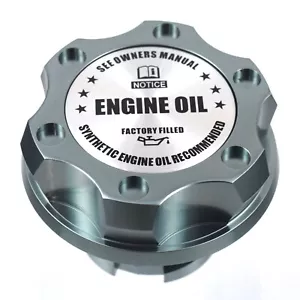Gunmetal Billet Engine Oil Filler Cap Silver Engine Emblem For Ford 1/4 Turn - Picture 1 of 4
