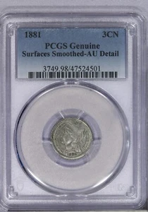 1881 Three Cent Nickel 3CN PCGS AU Detail - Nice Look! - Picture 1 of 2