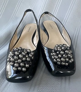 Liz Claiborne Womens Black 1.25" Heel Slingback Shoes Bead Clusters Size 7.5M - Picture 1 of 16