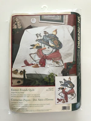 2007 Dimensions Emma's Friends Quilt Stamped Cross Stitch Kit Snowman 8798 - Image 1 of 3