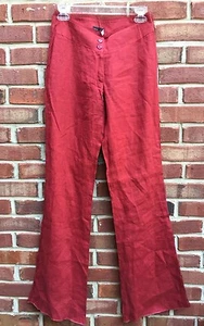 TOY G Girl Red Linen Silk TRIM Casual Trouser Wide Leg Pants ITALY 38 US 2 RARE - Picture 1 of 8