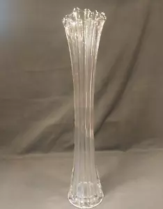 Vintage MCM große 23,5" klare gerippte geschwungene gestreckte Glasbodenvase - Bild 1 von 18