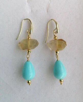 Orecchini Pendenti Quarzo Lemon e Turchese  - Immagine 1 di 2