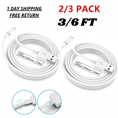USB Charger Cable Sync Charging Cord 3FT/6FT For iPhone 14 13 12 11 XR 8 7 6 SE - Image 1 of 4