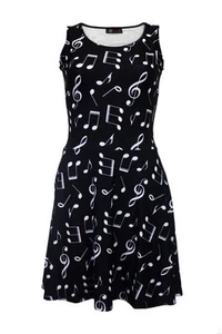 Vestido patinador acampanado rockabilly estampado notas símbolos musicales únicos para mujer - Imagen 1 de 2