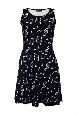 Women's Unique Musical Symbols Notes Printed Rockabilly Flared Skater Dress - Image 1 of 2
