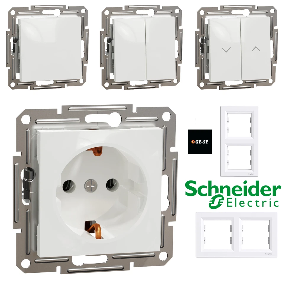 Schuko Steckdose Schalter Taster SAT TV Rahmen SCHNEIDER Asfora